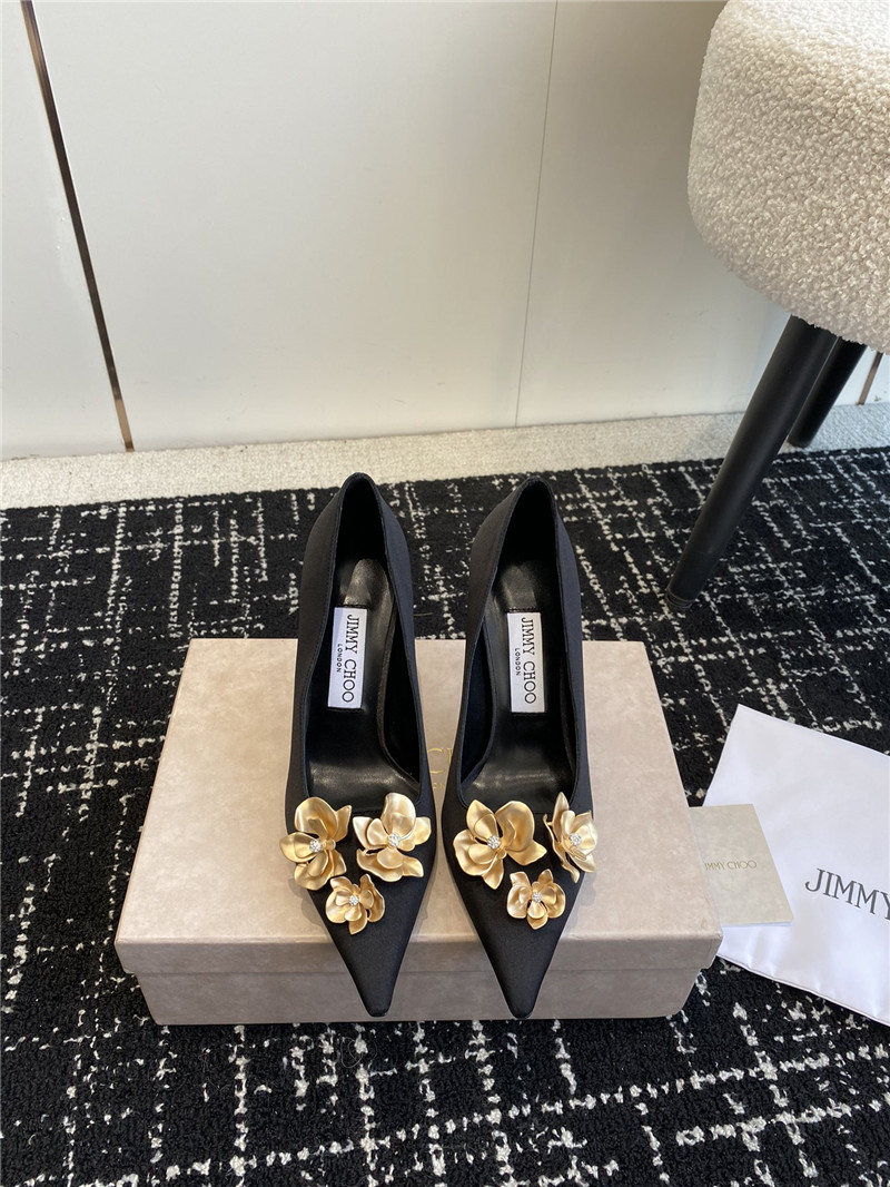 J1m*y Ch00 ixia 95 black satin pumps with floral