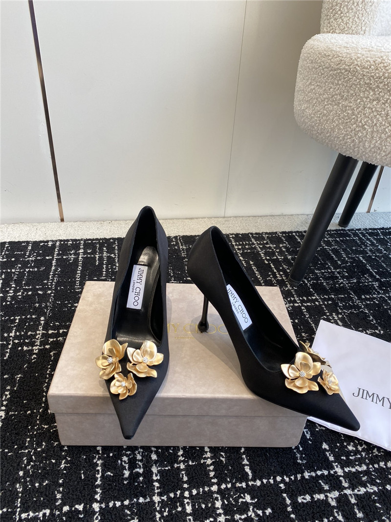 J1m*y Ch00 ixia 95 black satin pumps with floral