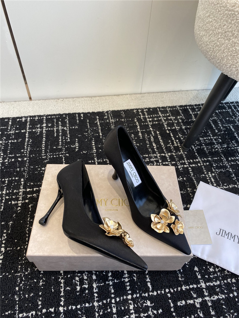 J1m*y Ch00 ixia 95 black satin pumps with floral