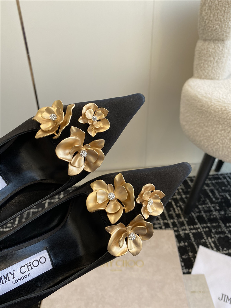 J1m*y Ch00 ixia 95 black satin pumps with floral