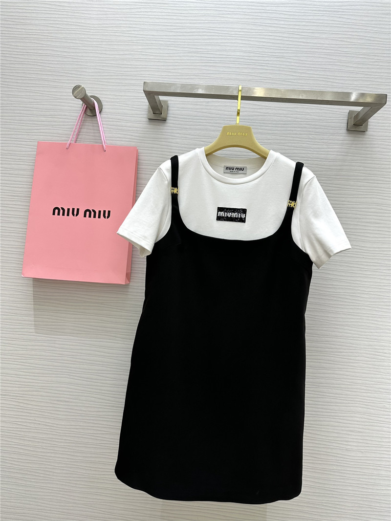 M1um1u fake two piece patchwork design dress replica clothing