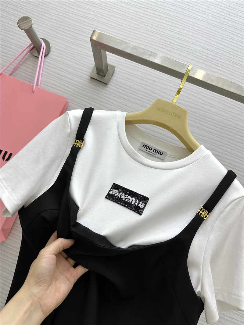 M1um1u fake two piece patchwork design dress replica clothing