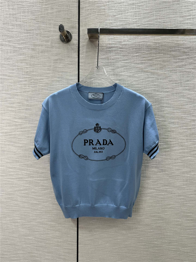 Pra*a round neck knitted short sleeve replica d&g clothing