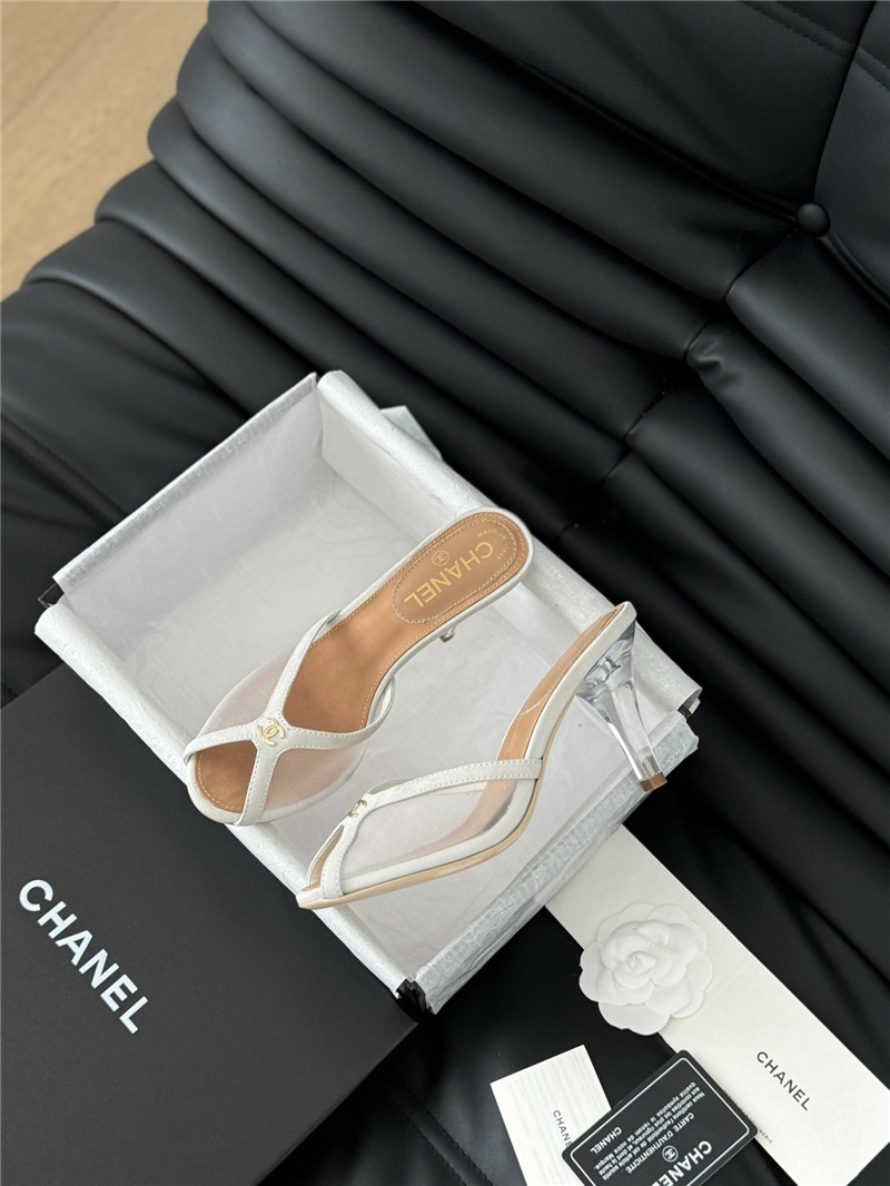 Ch**el mesh grosgrain logo mules white