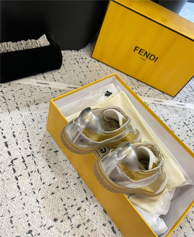 F**di lace-up logo gold sneakers