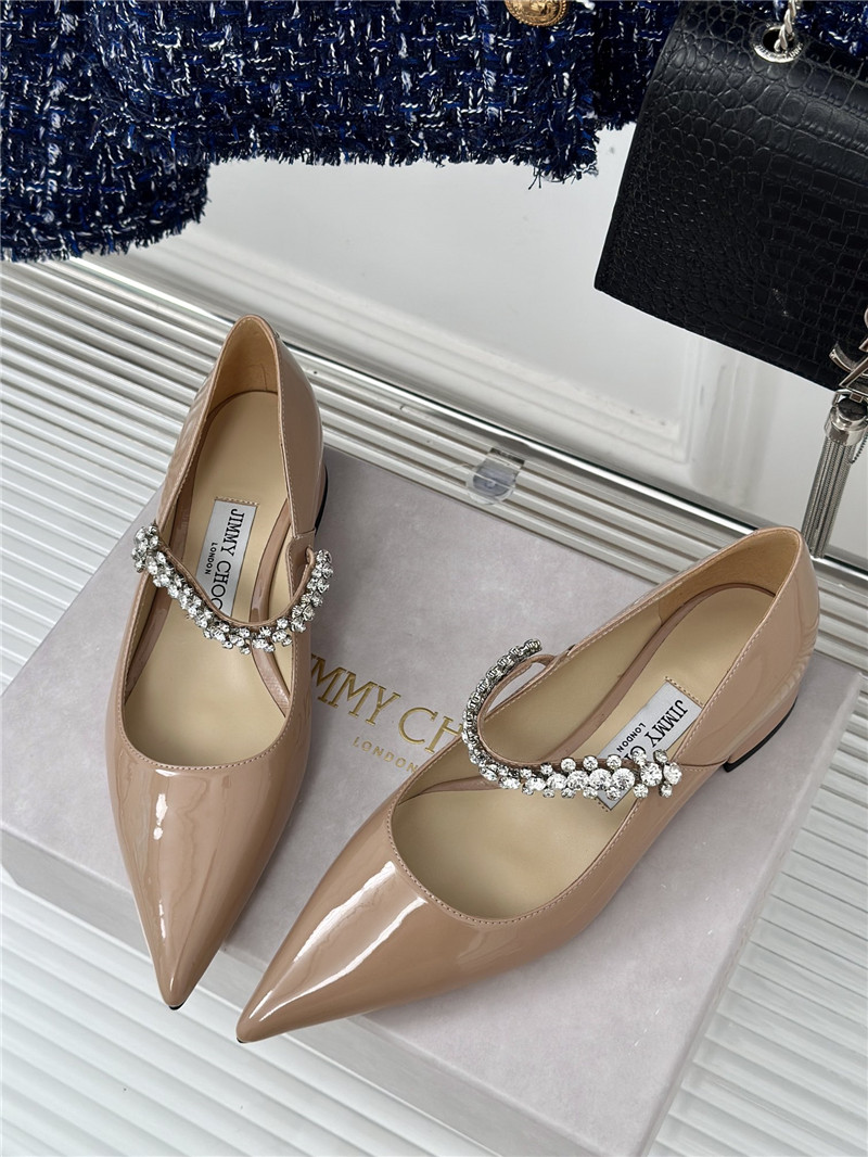 J1m*y Ch00 bing 25 beige crystal strap patent leather flats