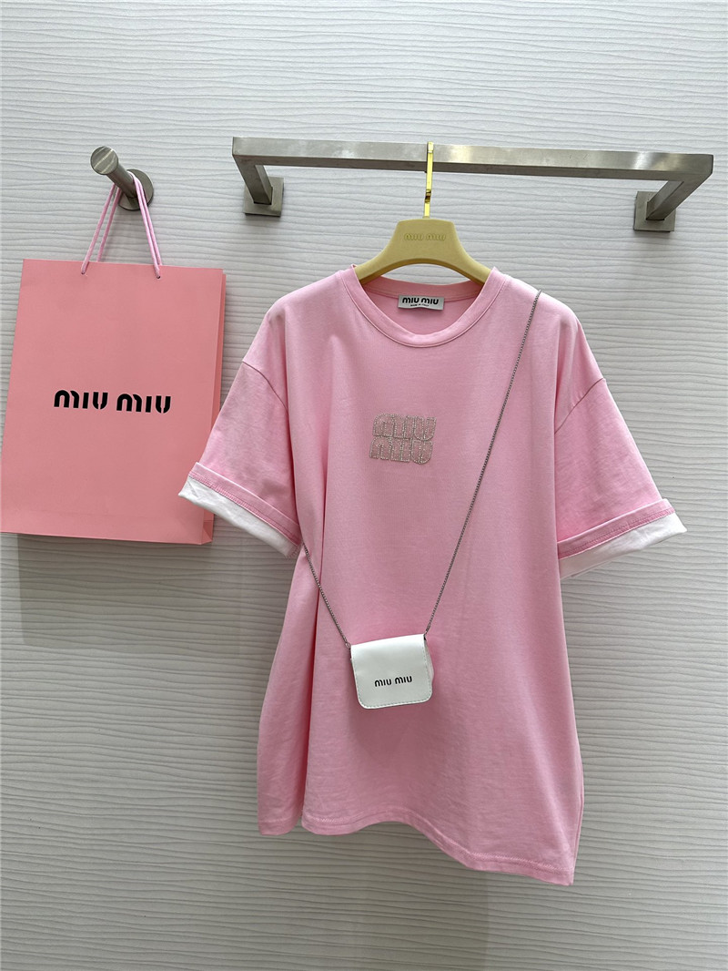 M1um1u custom beaded contrast color t-shirt replica clothing