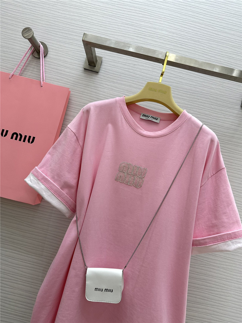 M1um1u custom beaded contrast color t-shirt replica clothing