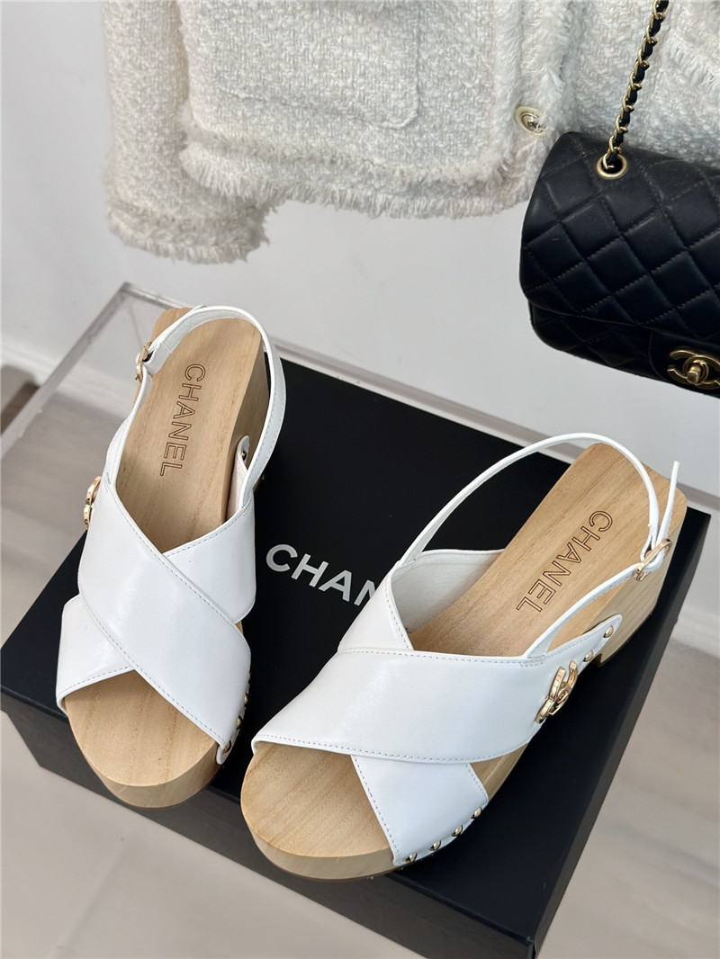 Ch**el calfskin studded slingback clog sandals white