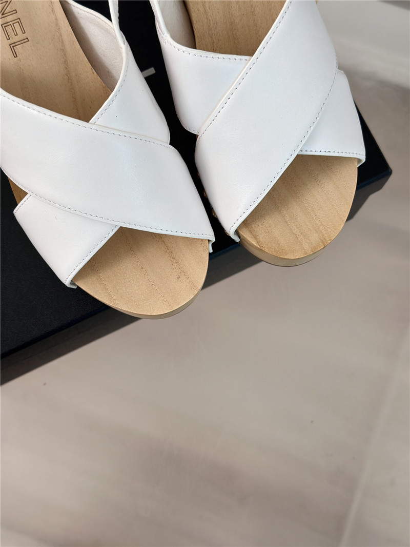 Ch**el calfskin studded slingback clog sandals white