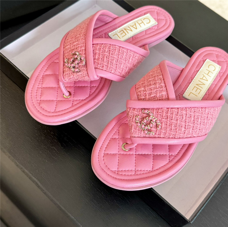 Ch**el tweed pink flats flip flop