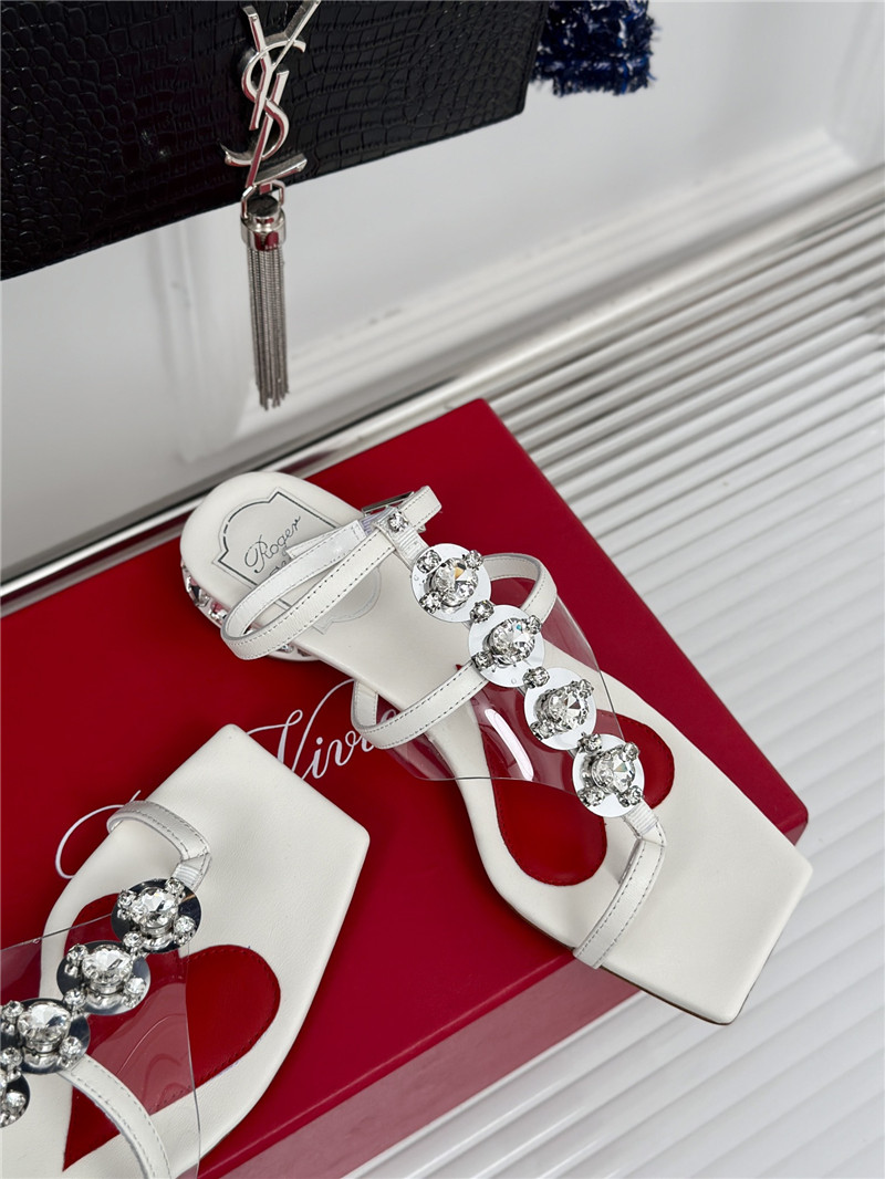roger u1u1er jewel heel disco sandals in white leather