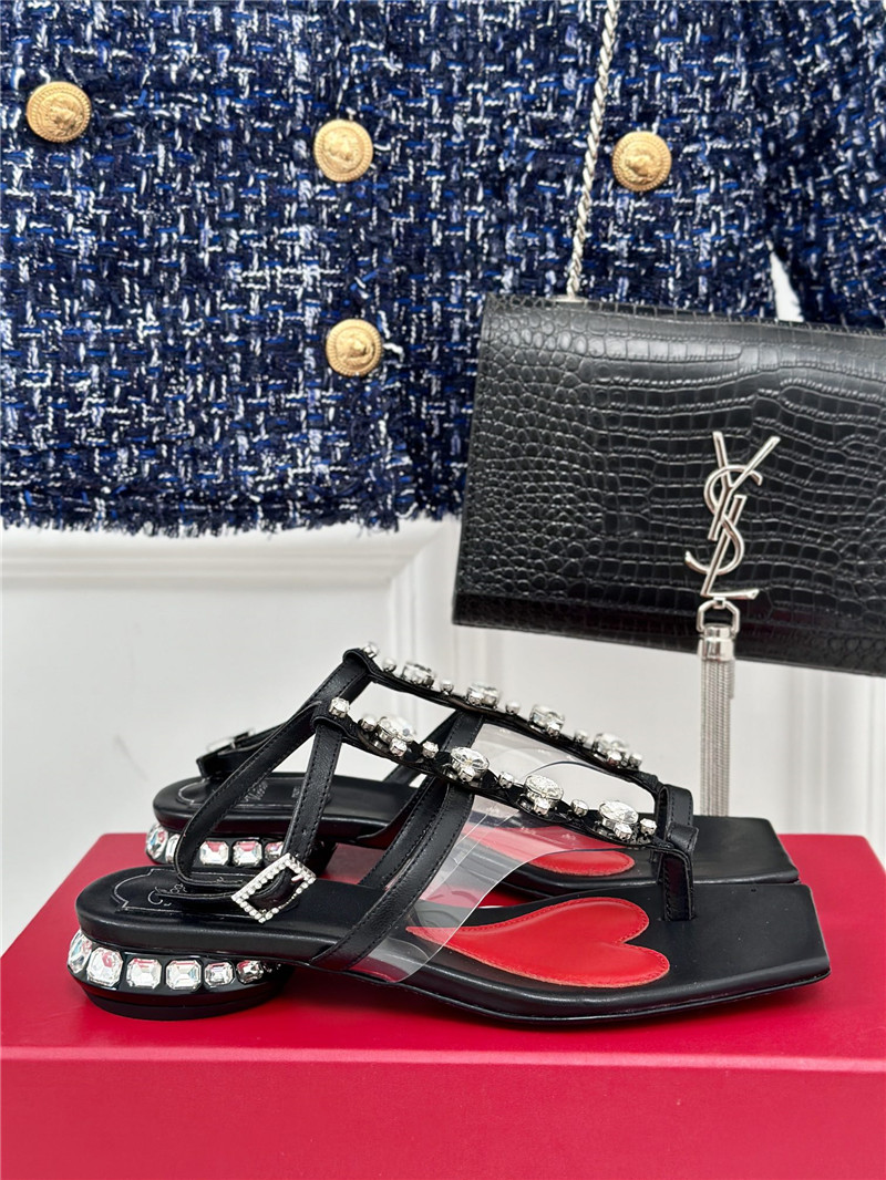 roger u1u1er jewel heel disco sandals in black leather