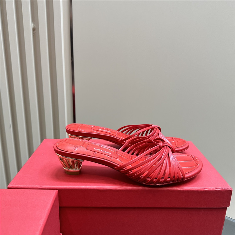Ferragamo Multi-Strap 40mm Leather Mules Red
