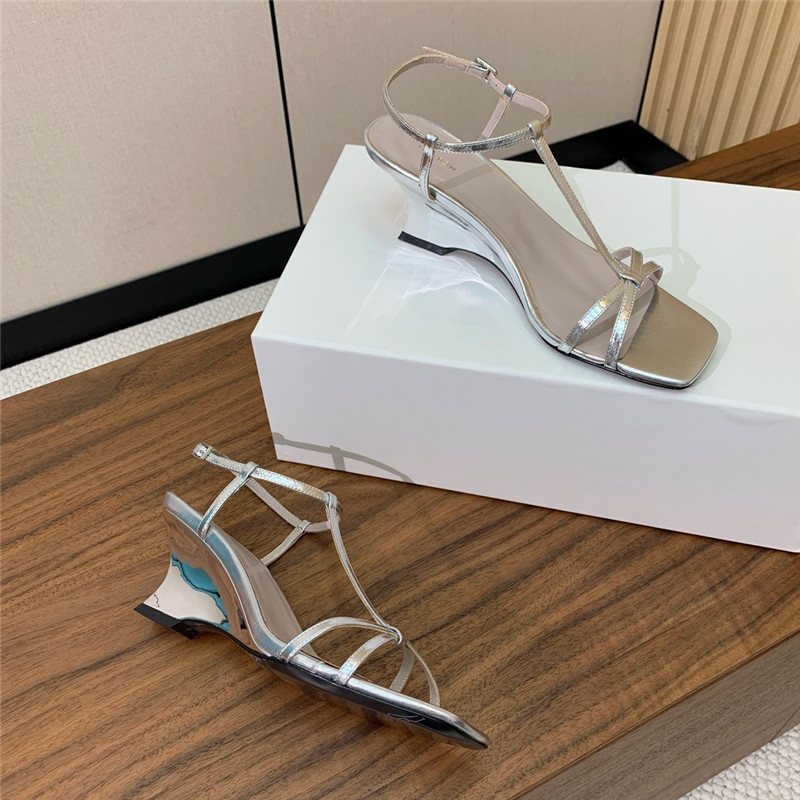 The R0w silver patent leather wedge sandals