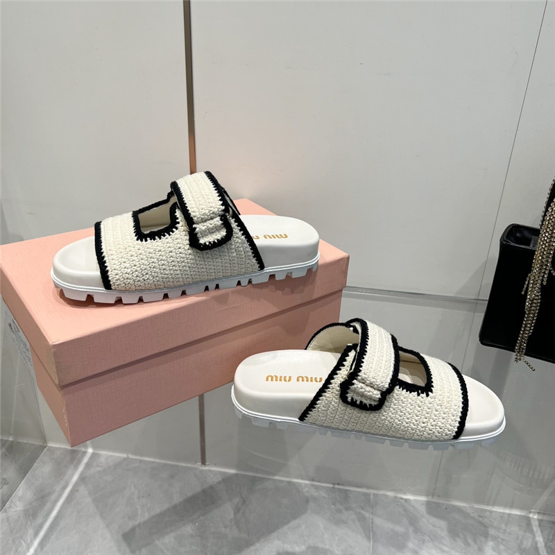 Miu Miu Crochet Knit Slides White