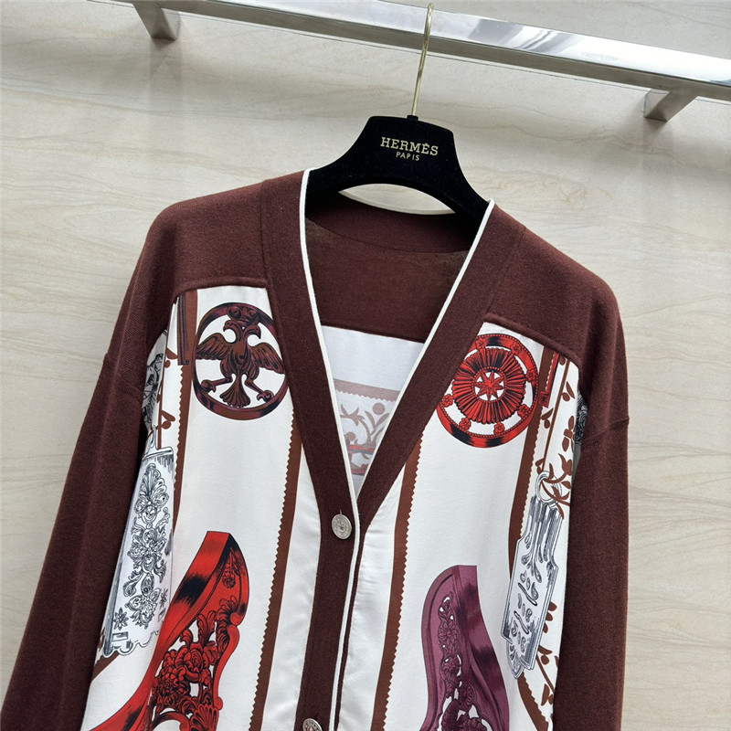 H**me5 red patchwork silk cashmere cardigan