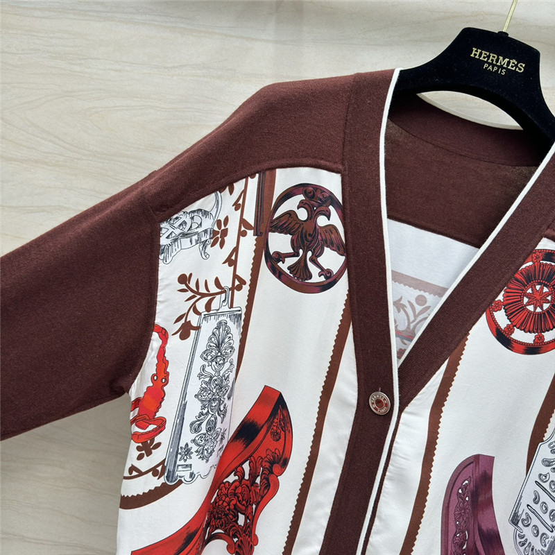 H**me5 red patchwork silk cashmere cardigan