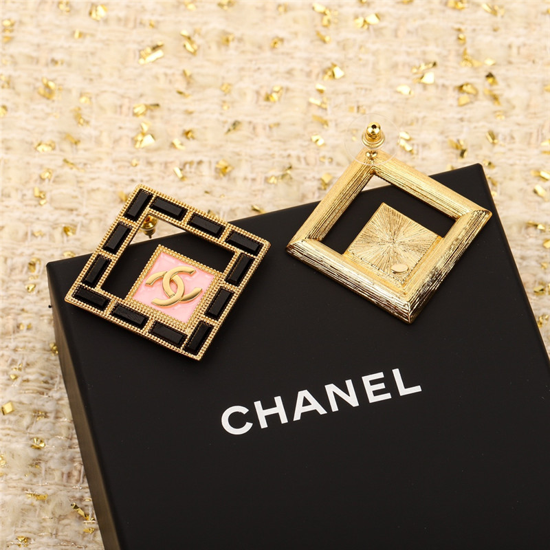 ch**el D1am0nd square rhinestone pink earrings
