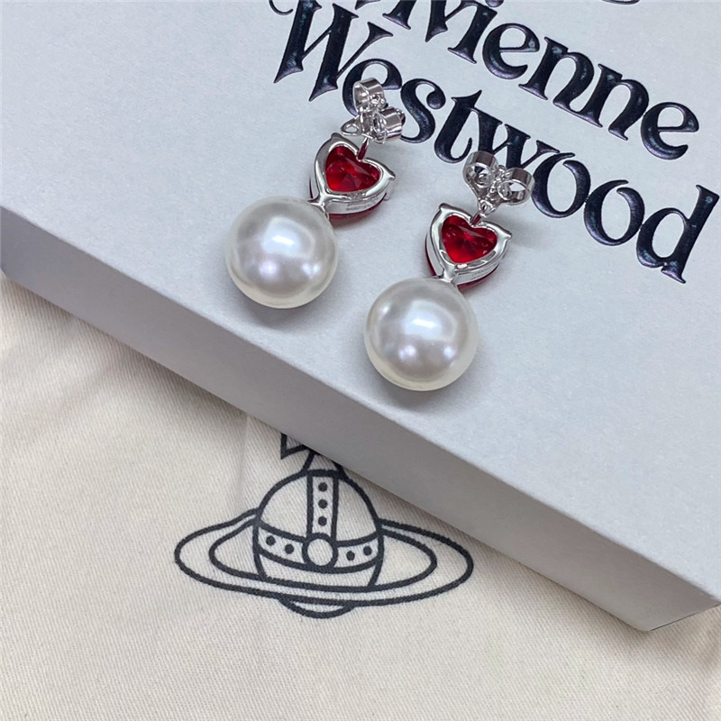 u1u1enne westwood heart d1am0nd saturn pearl stud earrings