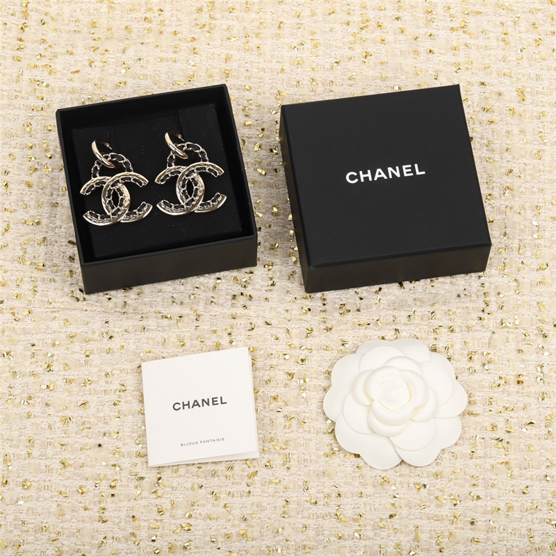Ch**el leather chain double c earrings