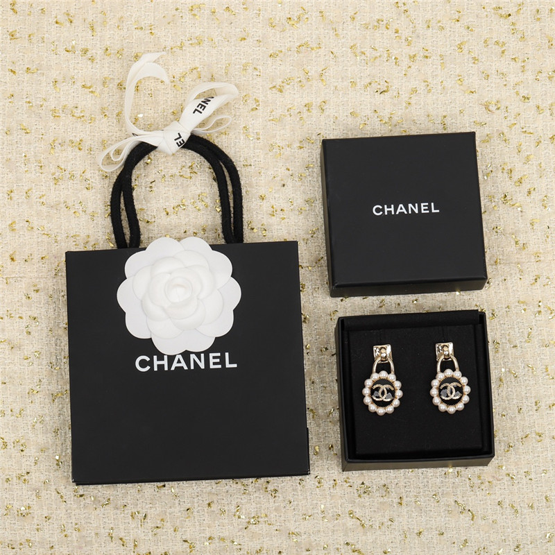 Ch**el handmade pearl double c stud earrings