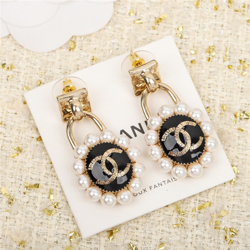 Ch**el handmade pearl double c stud earrings