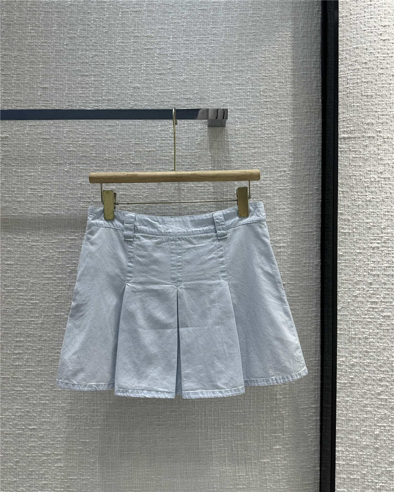 Miu Miu Light Blue Pleated Denim Miniskirt