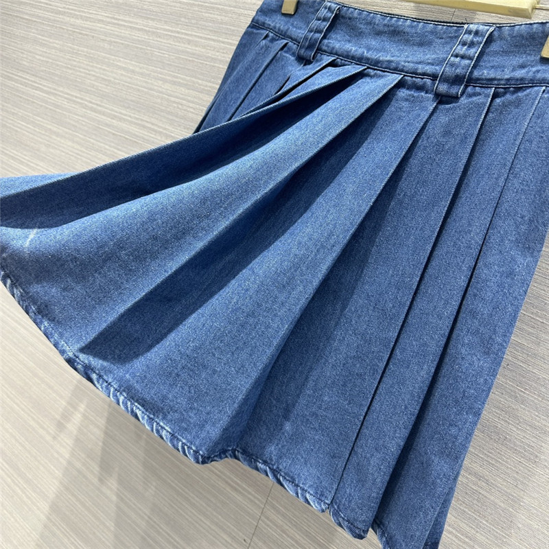 M1um1u soft denim low waist pleated short skirt replica clothes
