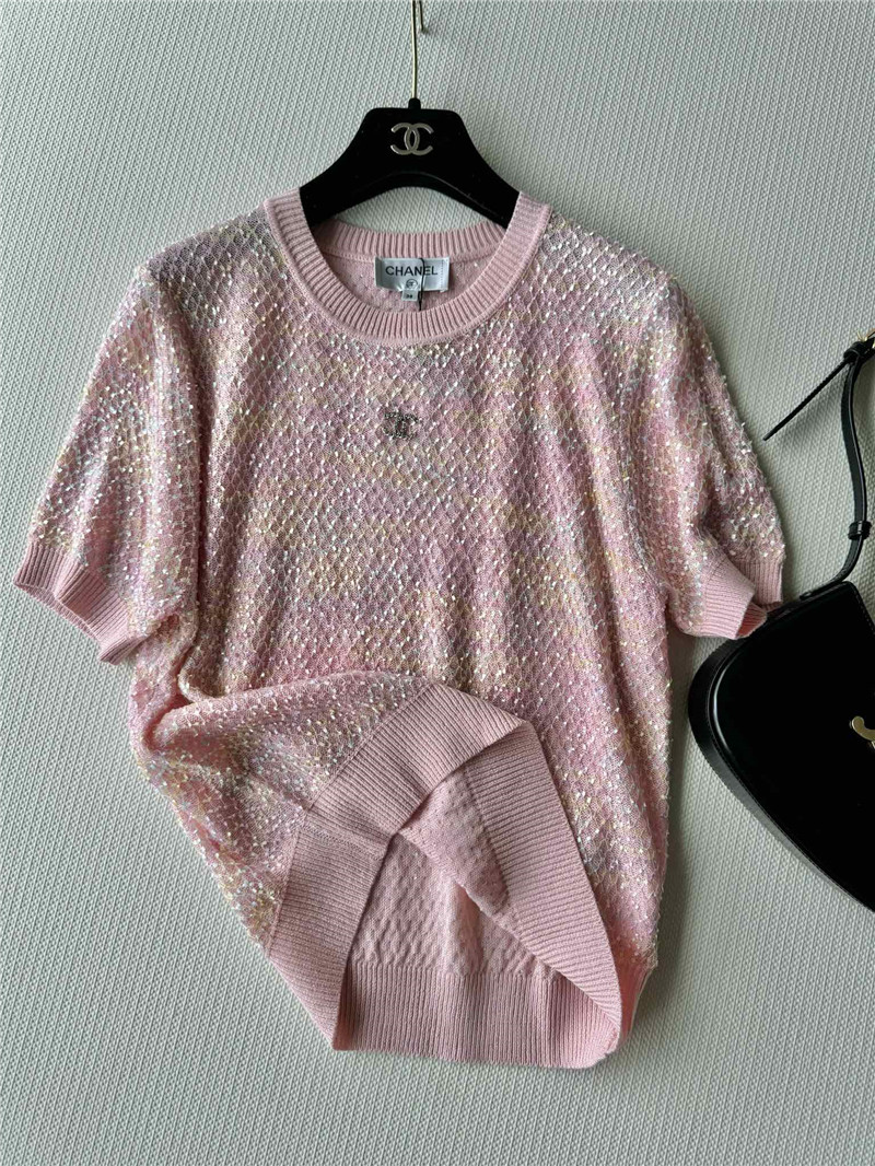 Ch**el new bling beads embellished short-sleeved replica clothing