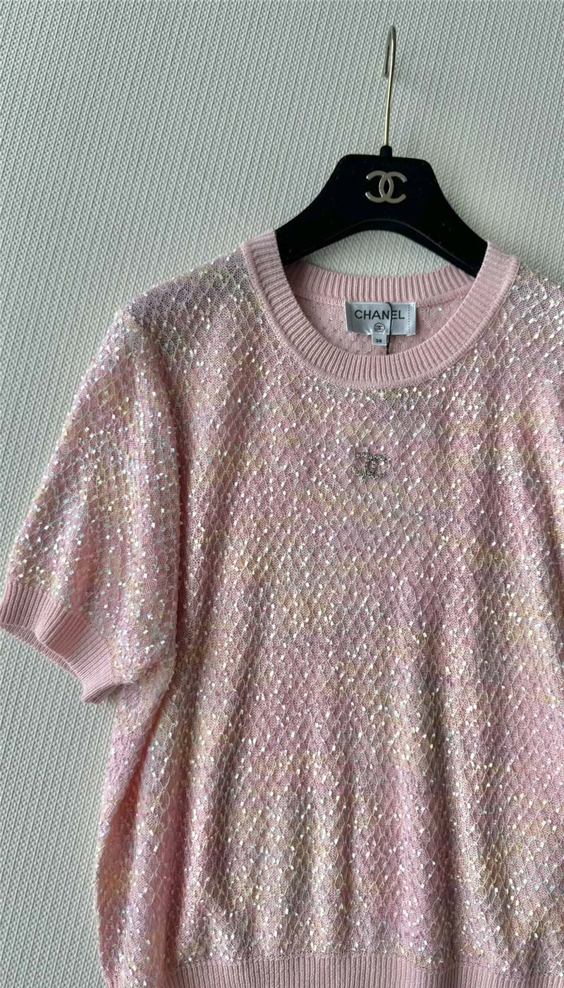 Ch**el new bling beads embellished short-sleeved replica clothing