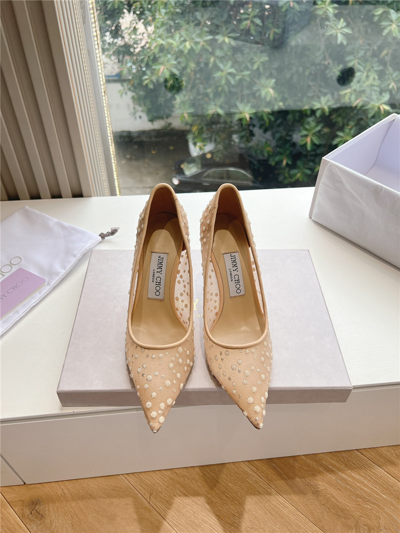 J1m*y Ch00 brown mesh pumps with dégradé crystals