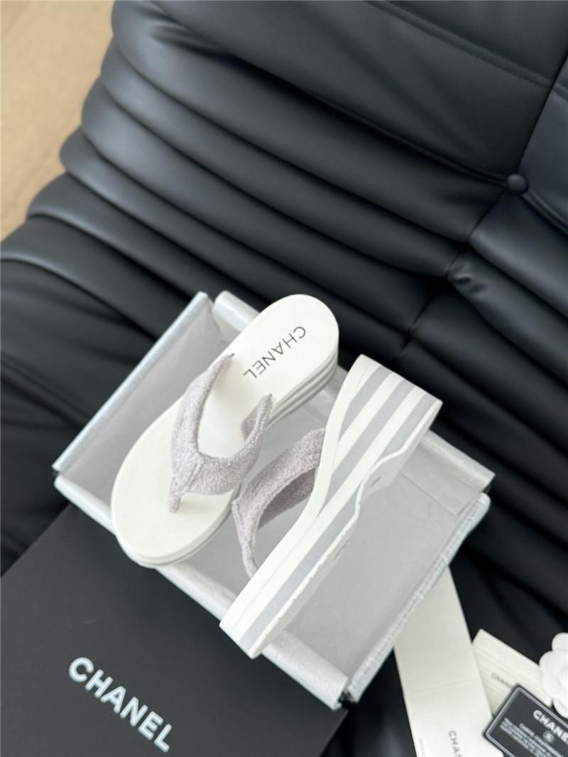 Ch**el platform wedge heel slippers in silver