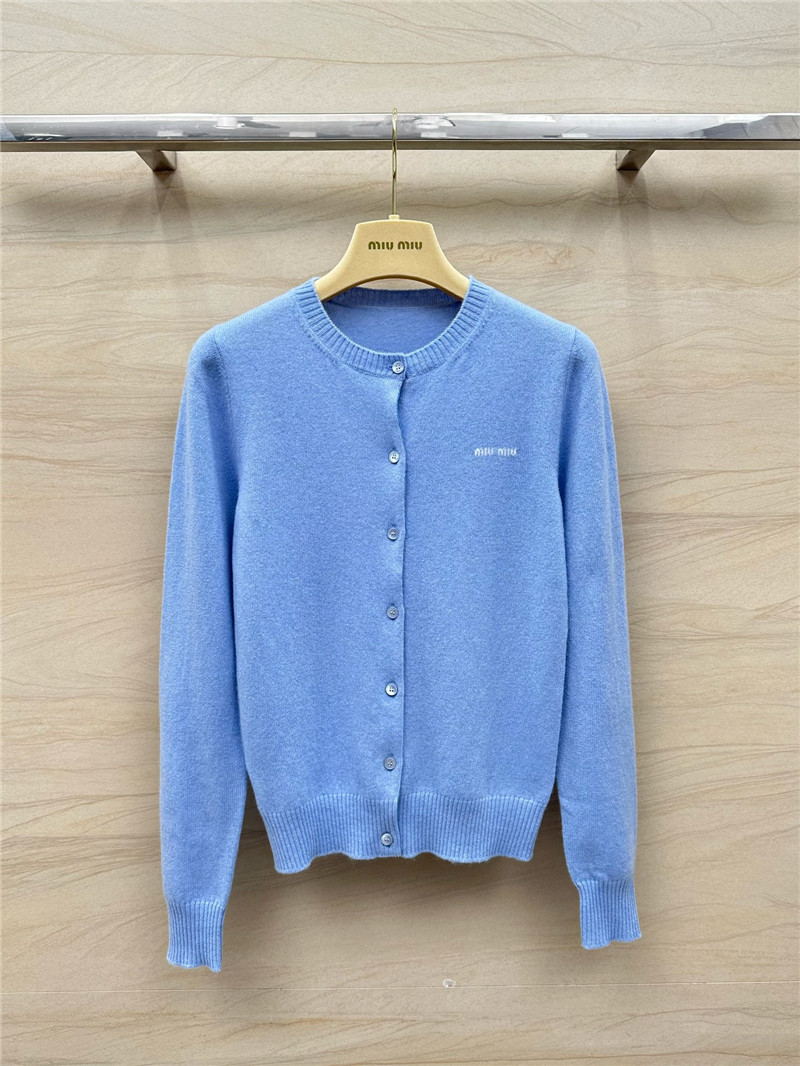 Miu Miu Logo Knit Cardigan Blue