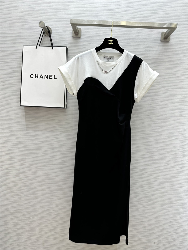 Ch**el color matching fake two piece dress replica designer clothes