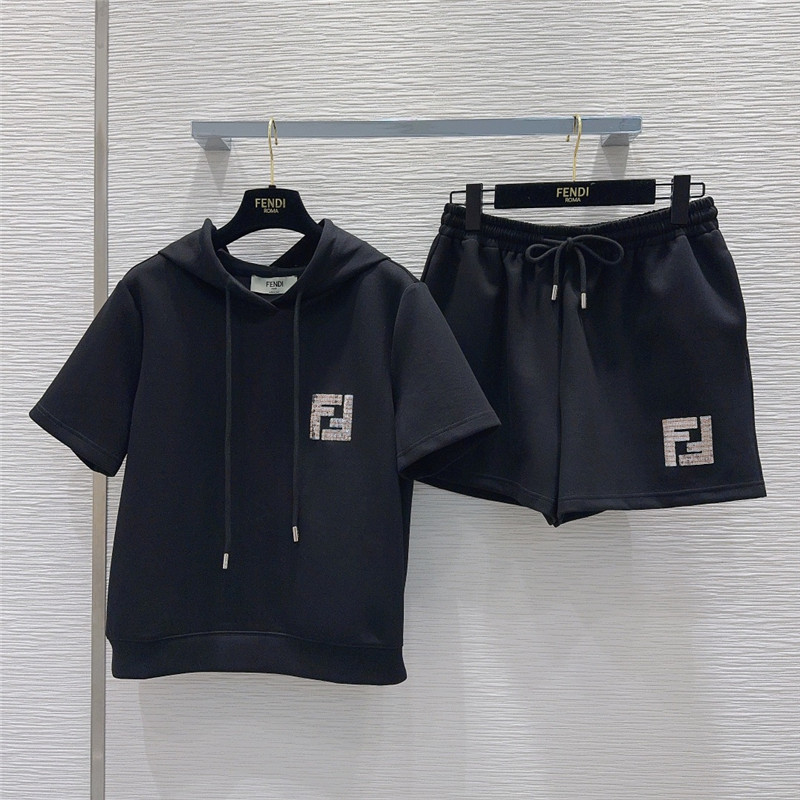 F**di hooded sweatshirt + sports shorts set replicas clothes