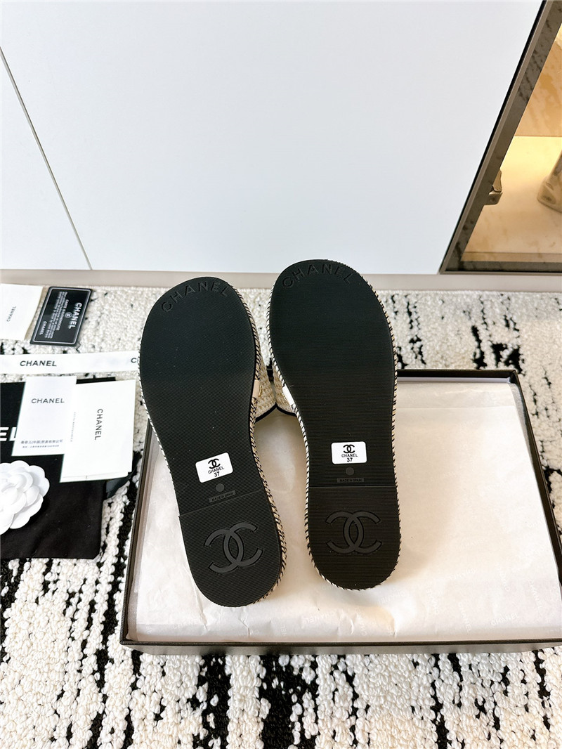 Ch**el tweed black calfskin slippers