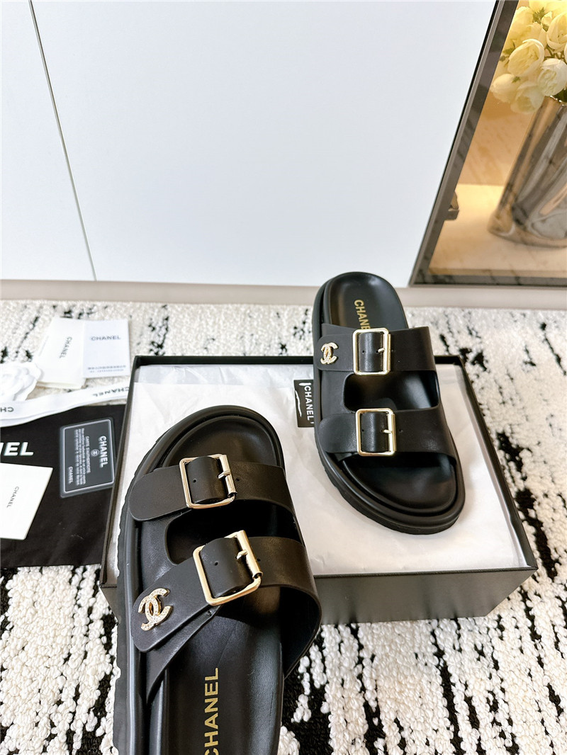 Ch**el buckle platform slippers sandals black