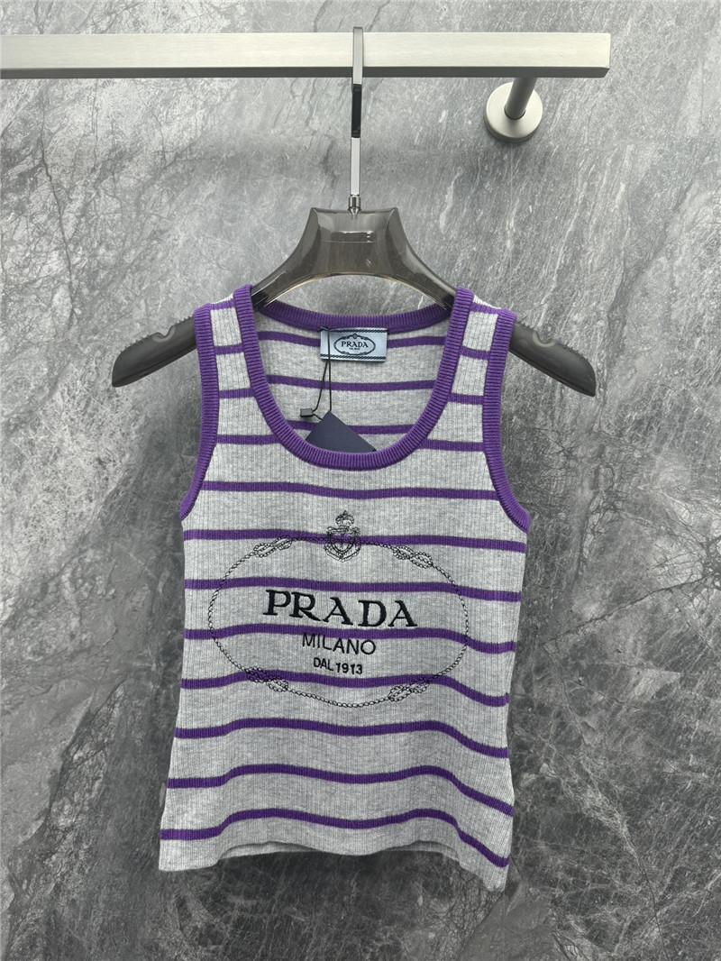 Pra*a striped knitted vest cheap replica designer clothes