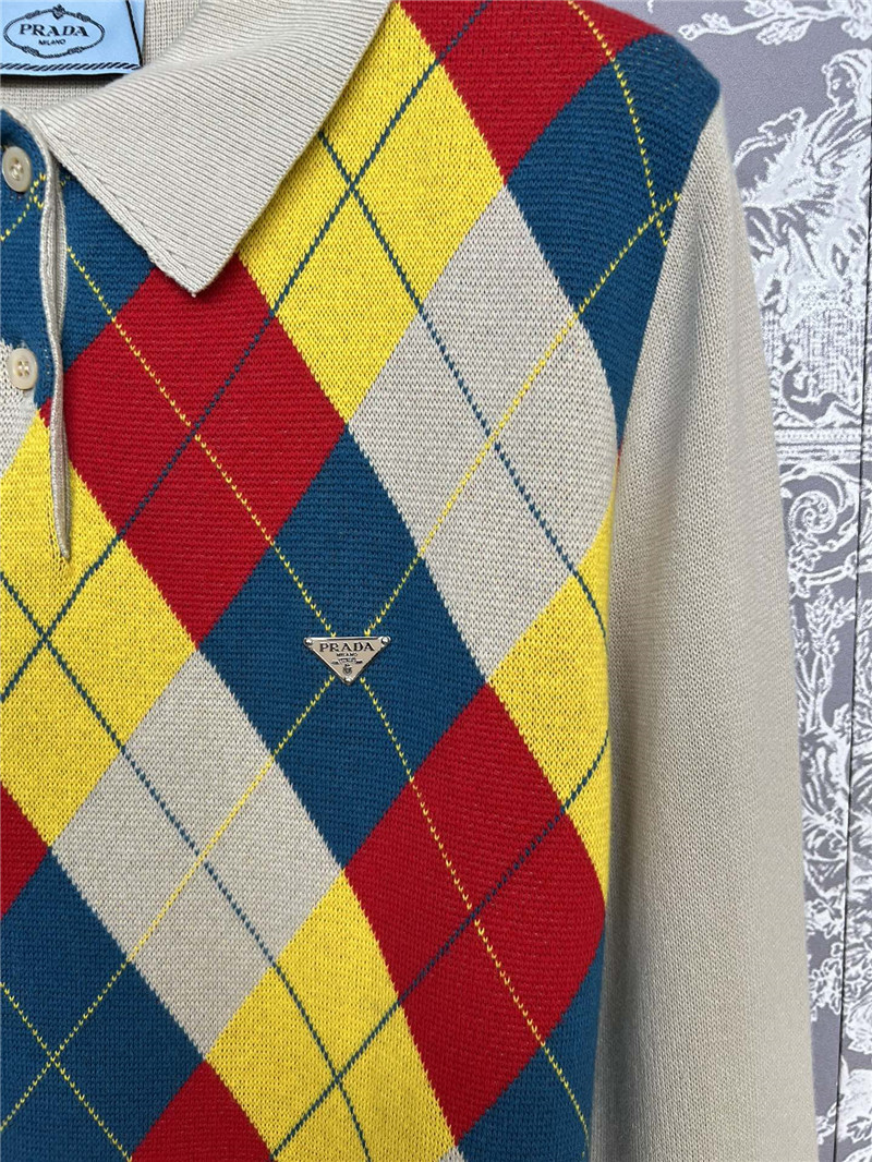 Pra*a argyle knit wool polo shirt