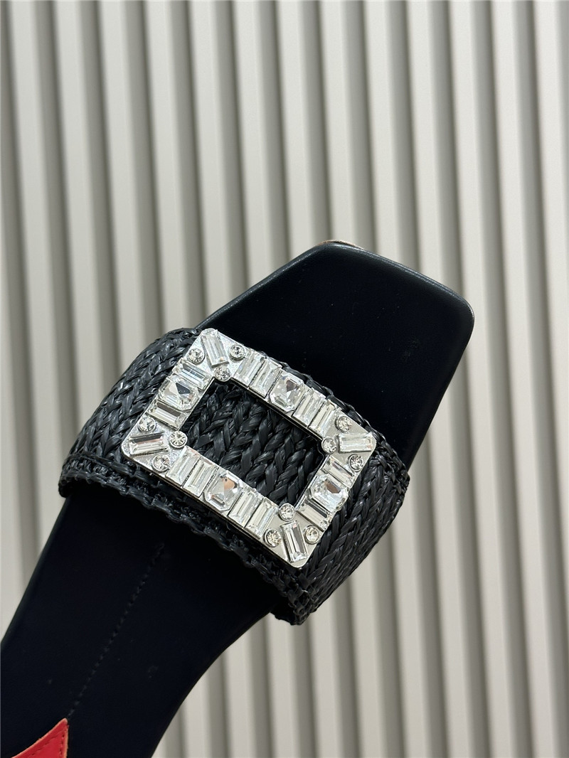 roger u1u1er buckle raffia flat slides  black