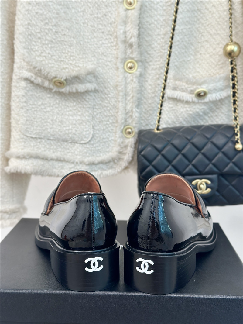 Ch**el white patent leather loafers