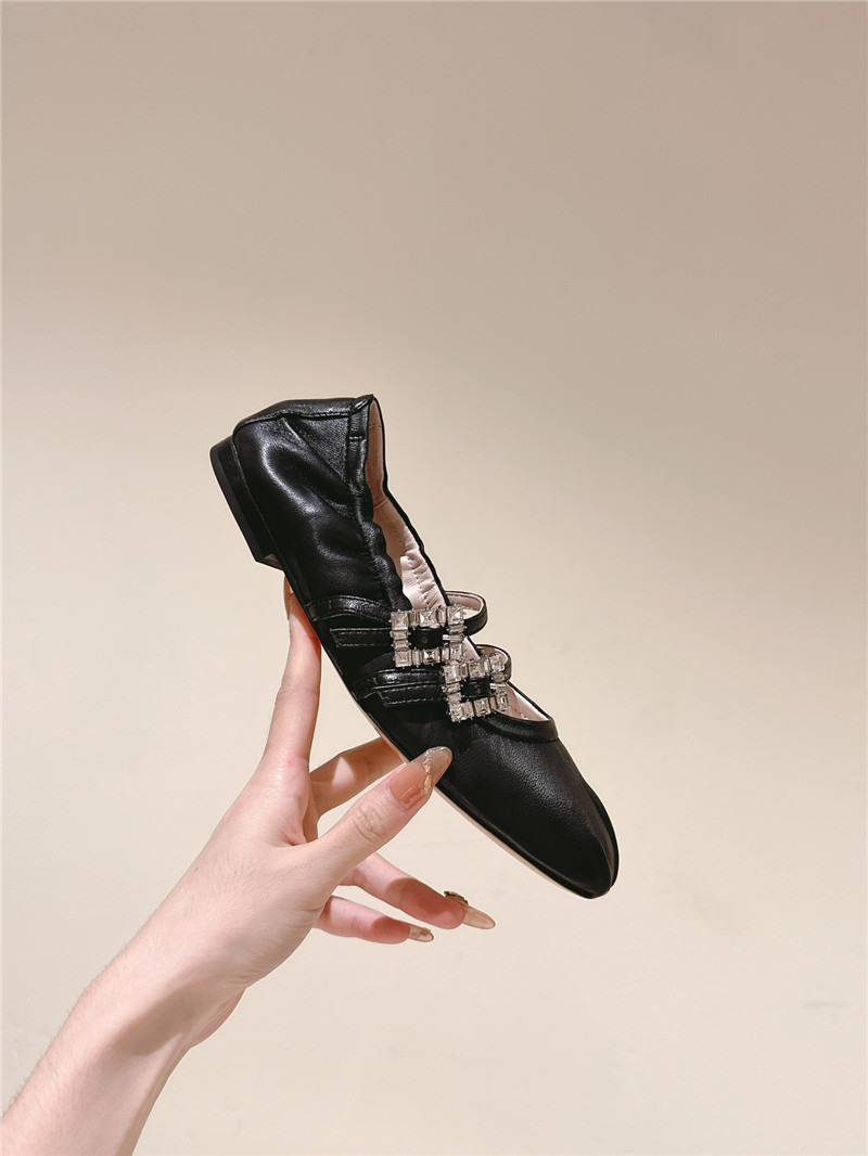 roger u1u1er mini strap leather ballerina flats in black