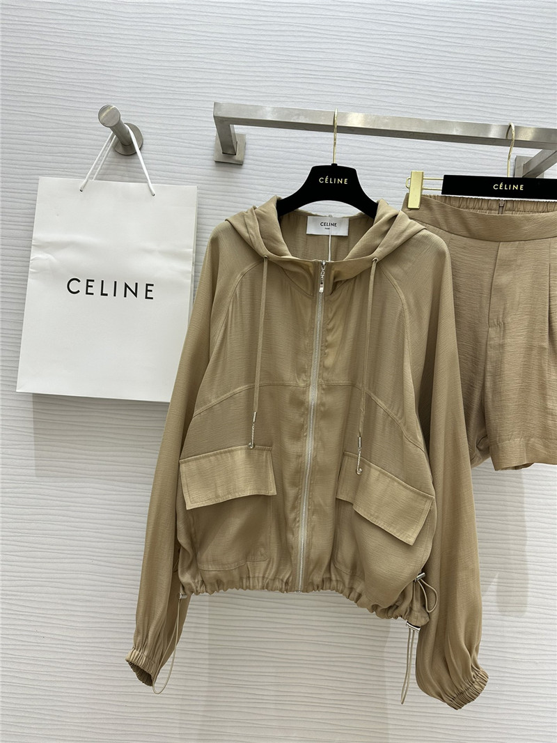 Ce1i*e tencel hooded jacket + shorts set replica clothes