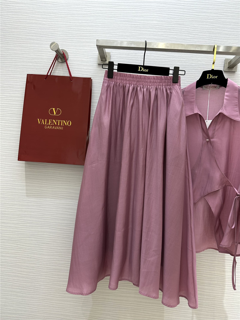 Va1e*ntin0 lapel irregular tie shirt + a-line skirt suit replica clothes