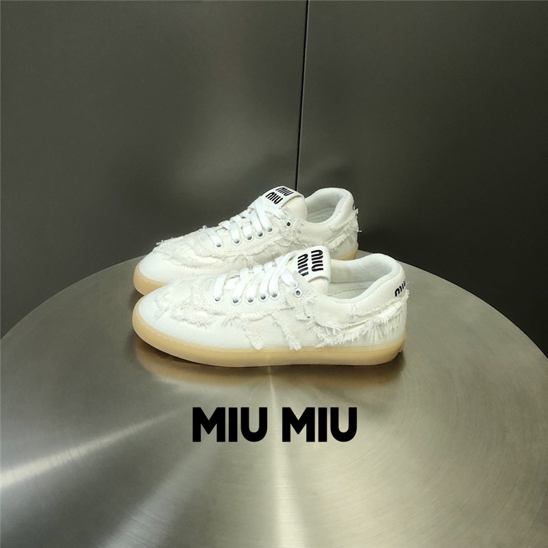 Miu Miu White Lace-Up Canvas Sneakers
