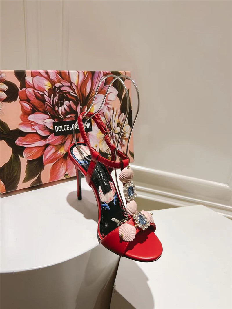 Dolce & Gabbana Capri Embellished Leather Sandals in Red