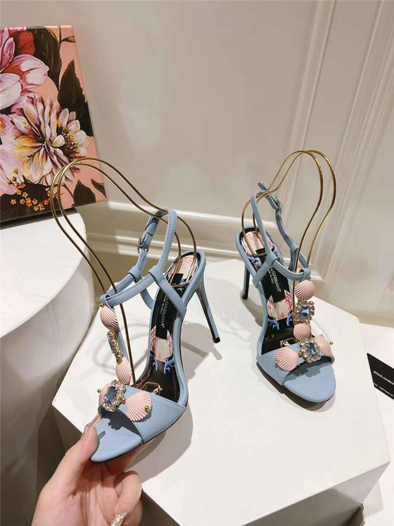 Dolce & Gabbana Capri Embellished Leather Sandals in Blue