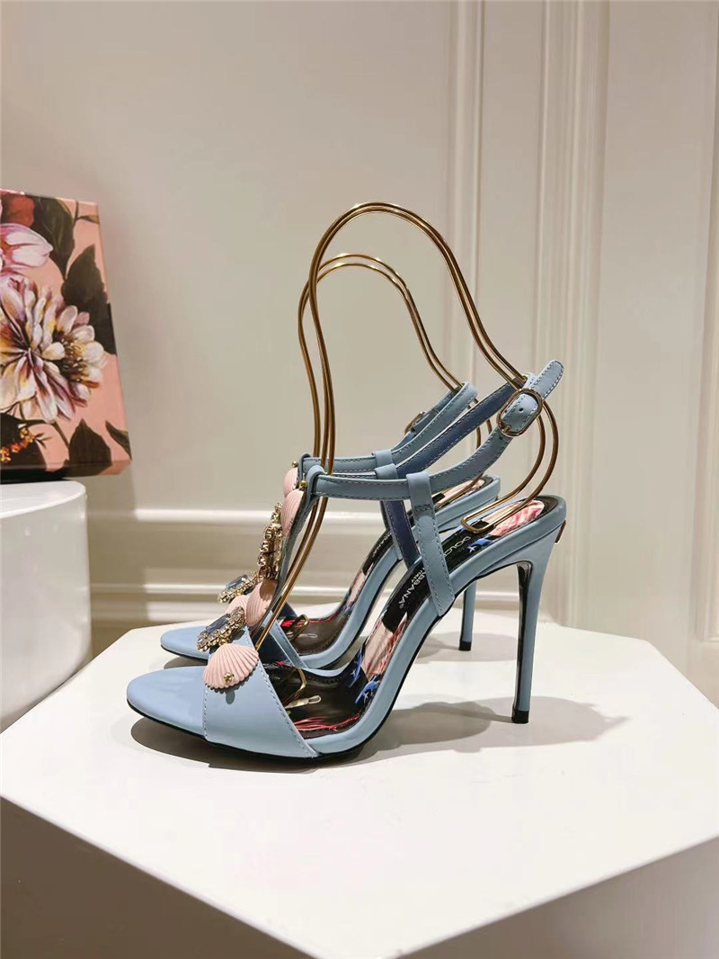 Dolce & Gabbana Capri Embellished Leather Sandals in Blue