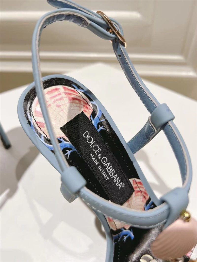 Dolce & Gabbana Capri Embellished Leather Sandals in Blue
